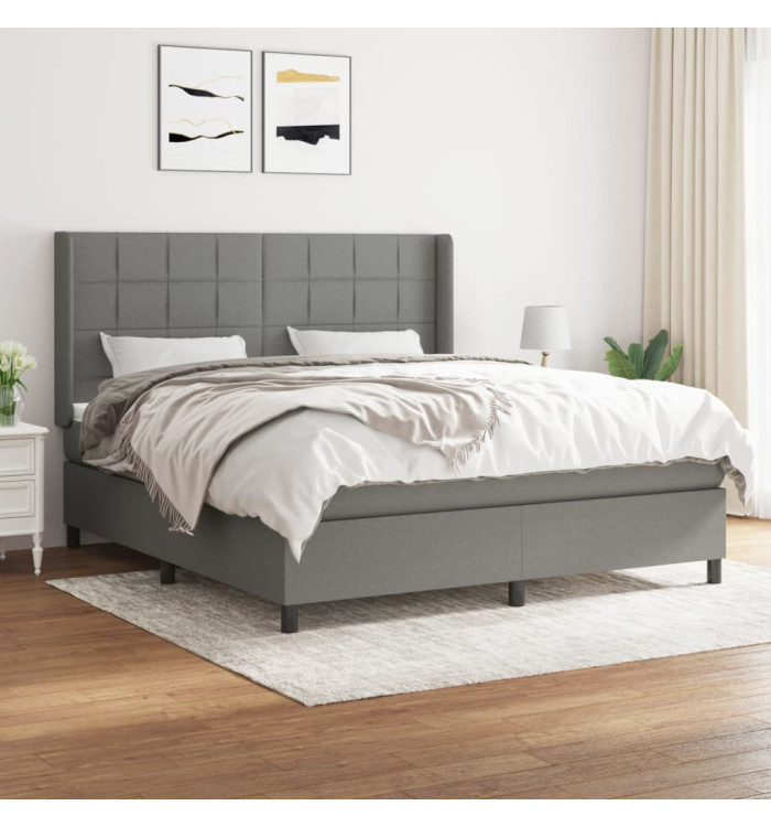 Sommier à lattes de lit avec matelas Gris foncé 180x200cm Tissu | Mobilier & Déco