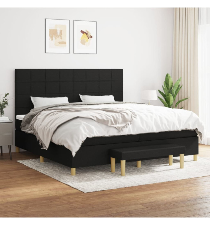 Sommier à lattes de lit avec matelas Noir 200x200 cm Tissu | Mobilier & Déco