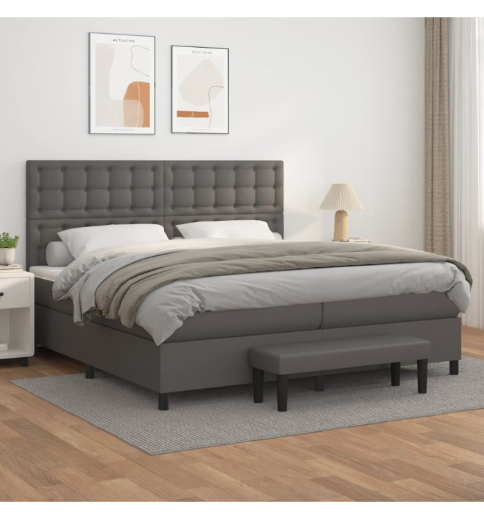 Sommier à lattes de lit avec matelas Gris 200x200 cm Similicuir | Mobilier & Déco