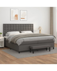 Sommier à lattes de lit avec matelas Gris 200x200 cm Similicuir | Mobilier & Déco
