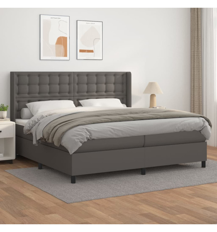 Sommier à lattes de lit avec matelas Gris 200x200 cm Similicuir | Mobilier & Déco