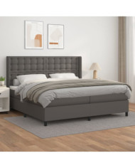 Sommier à lattes de lit avec matelas Gris 200x200 cm Similicuir | Mobilier & Déco
