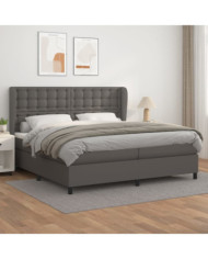 Sommier à lattes de lit avec matelas Gris 200x200 cm Similicuir | Mobilier & Déco