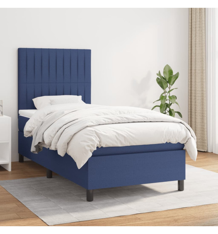 Sommier à lattes de lit avec matelas Bleu 90x190 cm Tissu | Mobilier & Déco