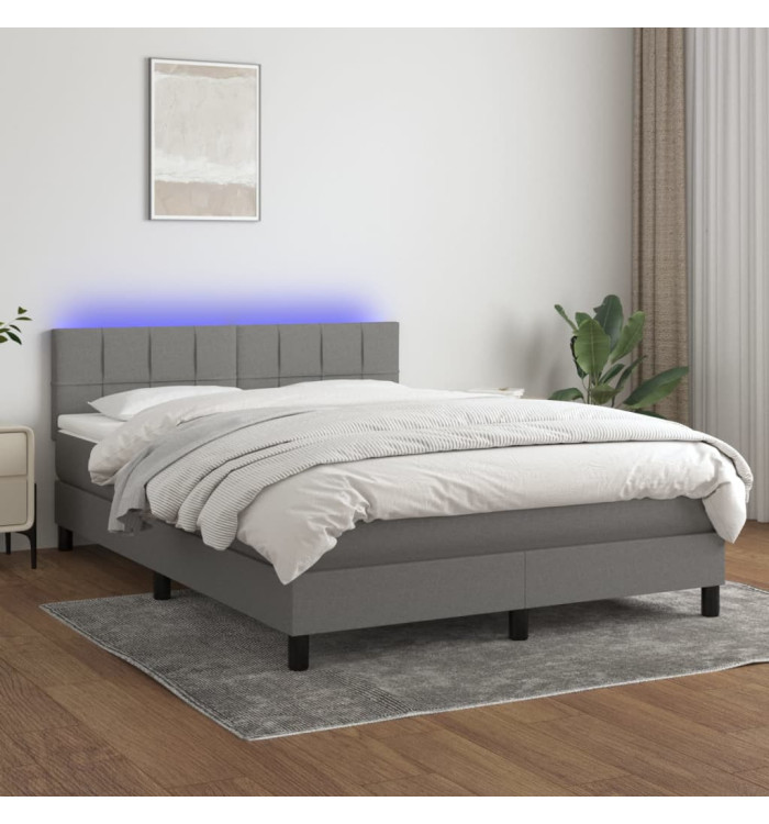 Sommier à lattes de lit et matelas et LED Gris foncé 140x190 cm | Mobilier & Déco