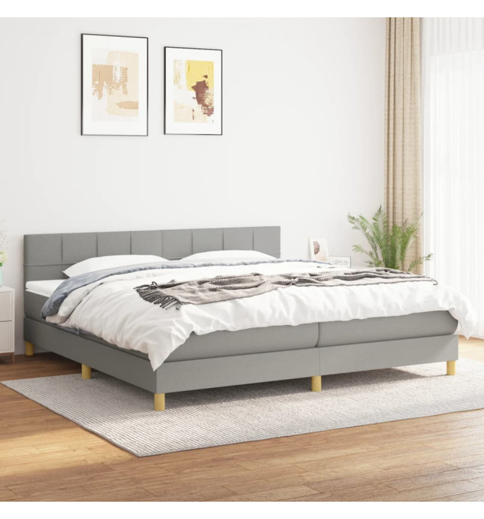 Sommier à lattes de lit avec matelas Gris clair 200x200cm Tissu | Mobilier & Déco
