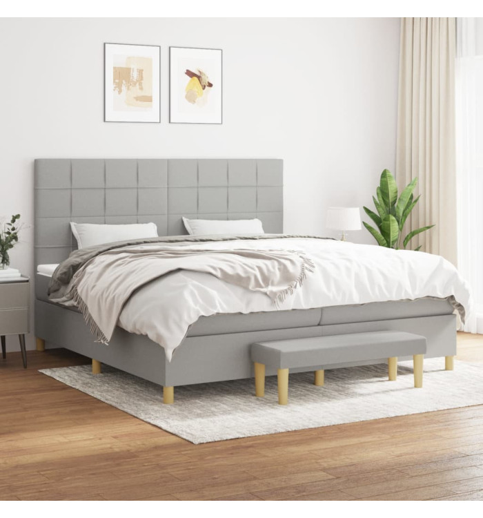 Sommier à lattes de lit avec matelas Gris clair 200x200cm Tissu | Mobilier & Déco