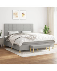 Sommier à lattes de lit avec matelas Gris clair 200x200cm Tissu | Mobilier & Déco