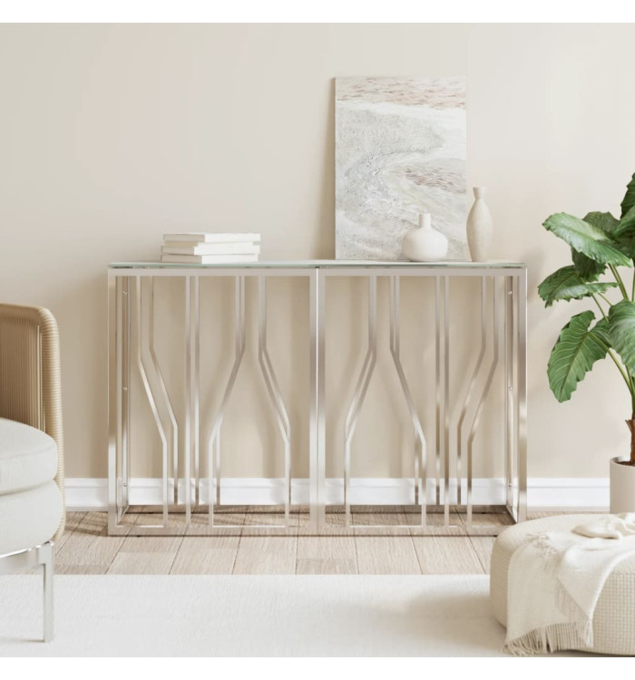 Table console argenté 110x30x70 cm acier inoxydable et verre | Mobilier & Déco
