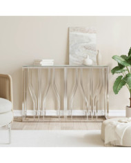 Table console argenté 110x30x70 cm acier inoxydable et verre | Mobilier & Déco