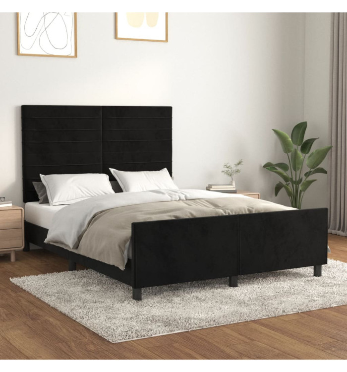 Cadre de lit sans matelas noir 140x200 cm velours | Mobilier & Déco
