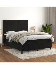 Sommier à lattes de lit avec matelas Noir 140x190 cm Velours | Mobilier & Déco