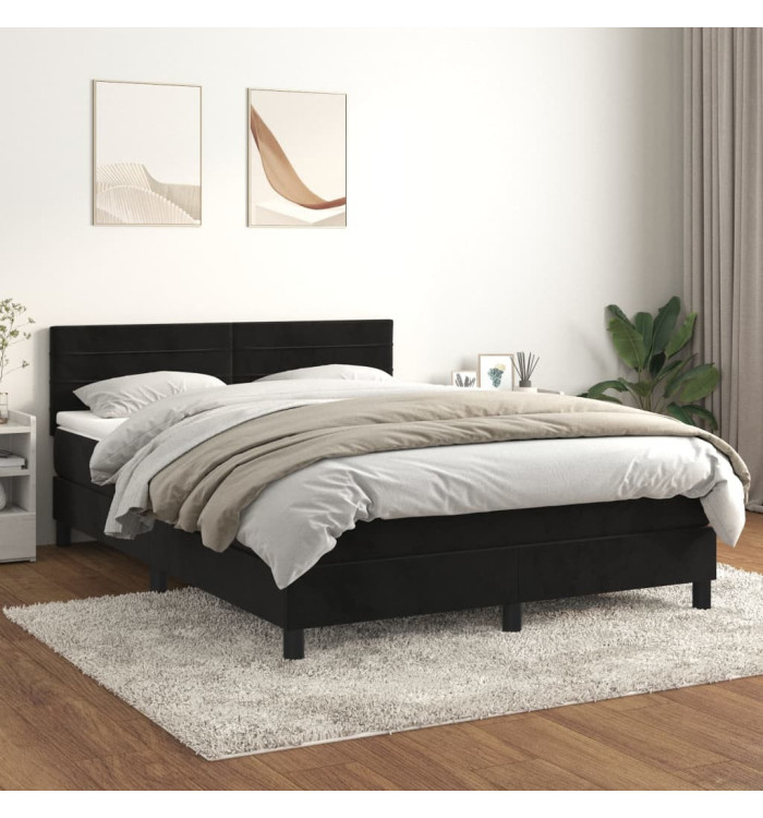 Sommier à lattes de lit avec matelas Noir 140x190 cm Velours | Mobilier & Déco