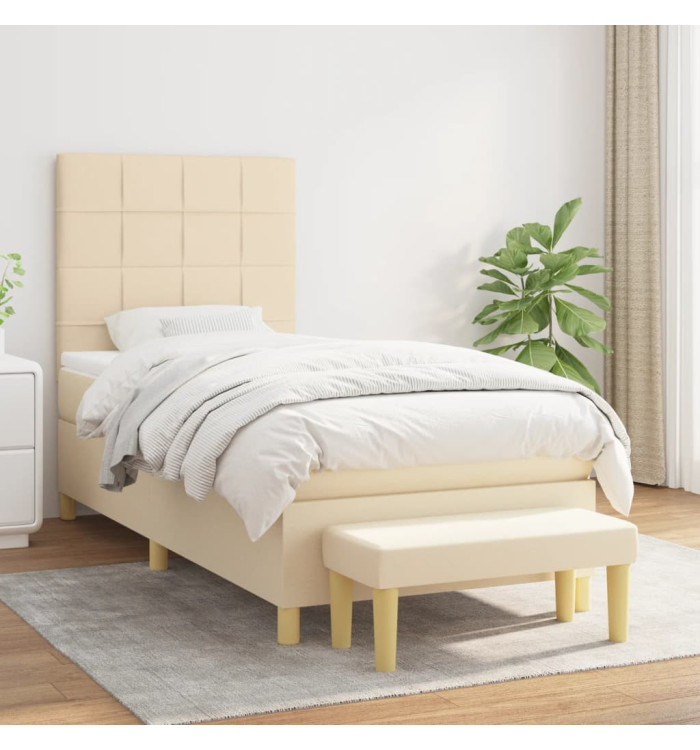 Sommier à lattes de lit et matelas Crème 90x190 cm Tissu | Mobilier & Déco