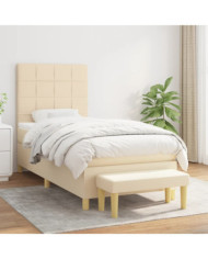 Sommier à lattes de lit et matelas Crème 90x190 cm Tissu | Mobilier & Déco