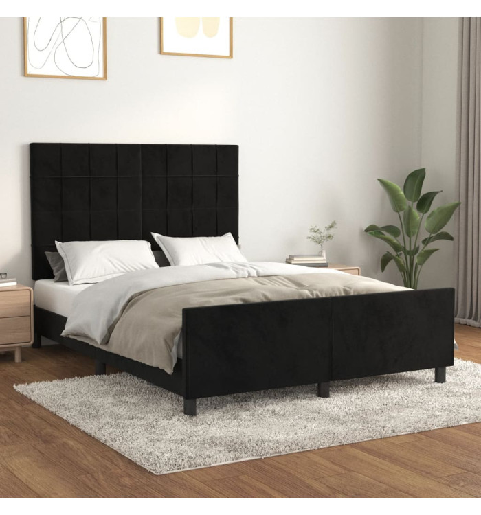 Cadre de lit sans matelas noir 140x190 cm velours | Mobilier & Déco