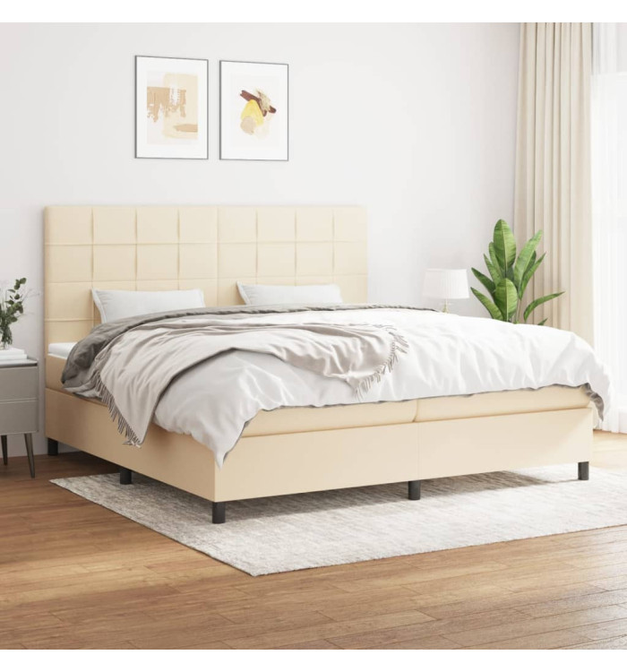 Sommier à lattes de lit avec matelas Crème 200x200 cm Tissu | Mobilier & Déco