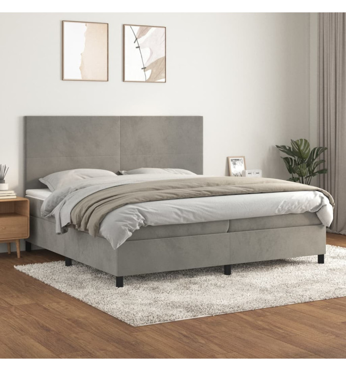 Sommier à lattes de lit et matelas Gris clair 200x200cm Velours | Mobilier & Déco