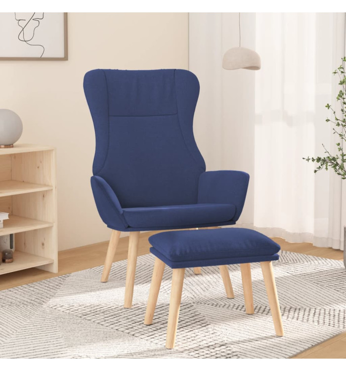 Chaise de relaxation avec repose-pied Bleu Tissu | Mobilier & Déco