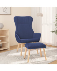 Chaise de relaxation avec repose-pied Bleu Tissu | Mobilier & Déco