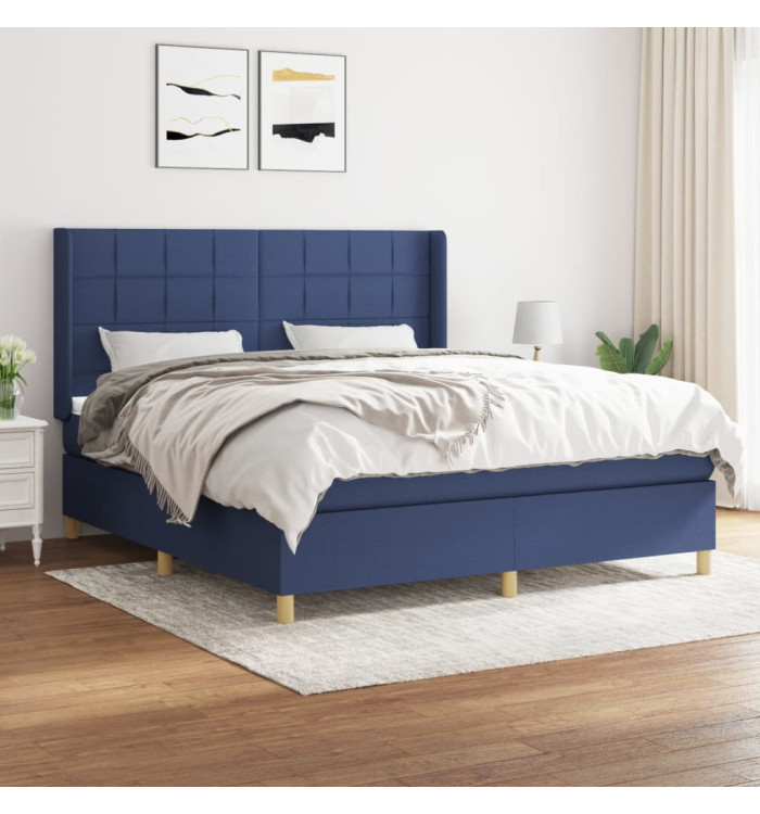 Sommier à lattes de lit avec matelas Bleu 160x200 cm Tissu | Mobilier & Déco