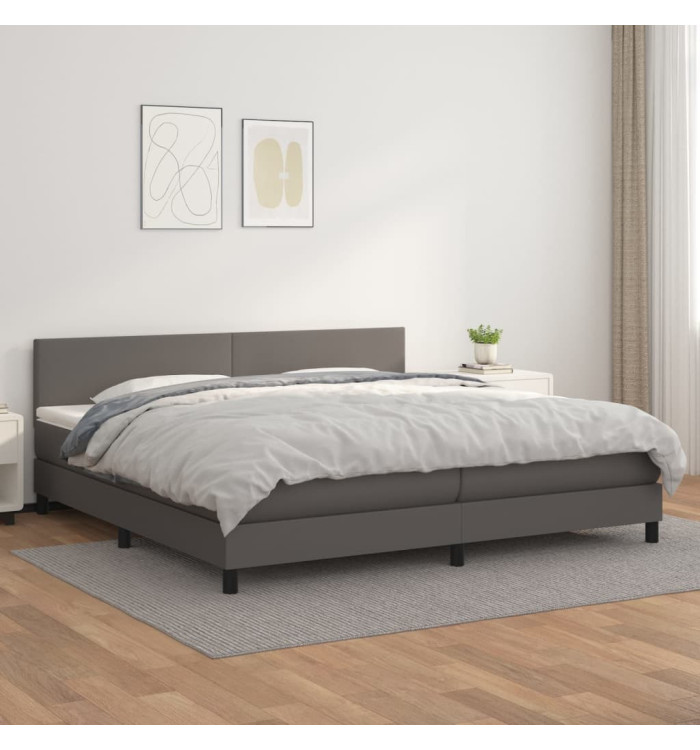 Sommier à lattes de lit avec matelas Gris 200x200 cm Similicuir | Mobilier & Déco