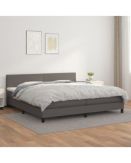 Sommier à lattes de lit avec matelas Gris 200x200 cm Similicuir | Mobilier & Déco
