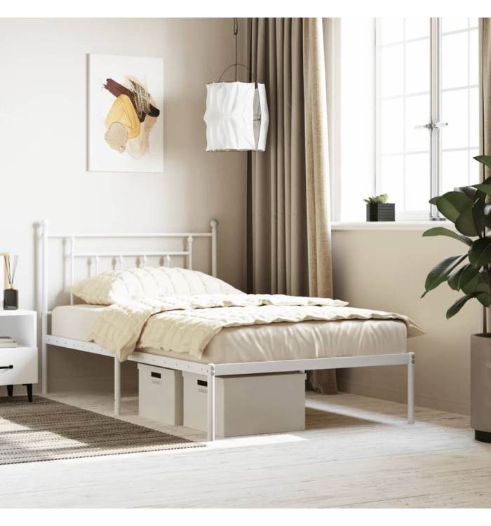 Cadre de lit métal sans matelas et tête de lit blanc 107x203 cm | Mobilier & Déco