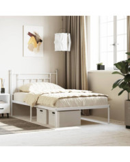 Cadre de lit métal sans matelas et tête de lit blanc 107x203 cm | Mobilier & Déco