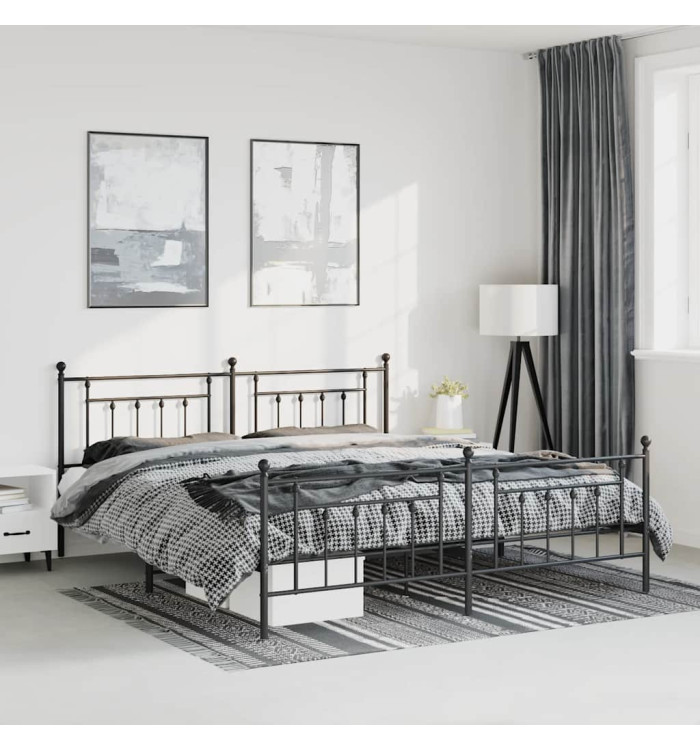 Cadre de lit métal sans matelas avec pied de lit noir 193x203cm | Mobilier & Déco