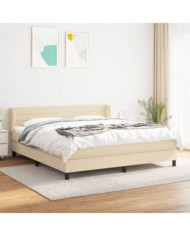Sommier à lattes de lit avec matelas Crème 160x200 cm Tissu | Mobilier & Déco