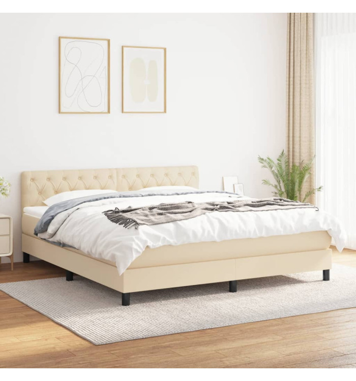 Sommier à lattes de lit avec matelas Crème 160x200 cm Tissu | Mobilier & Déco
