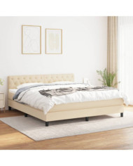 Sommier à lattes de lit avec matelas Crème 160x200 cm Tissu | Mobilier & Déco