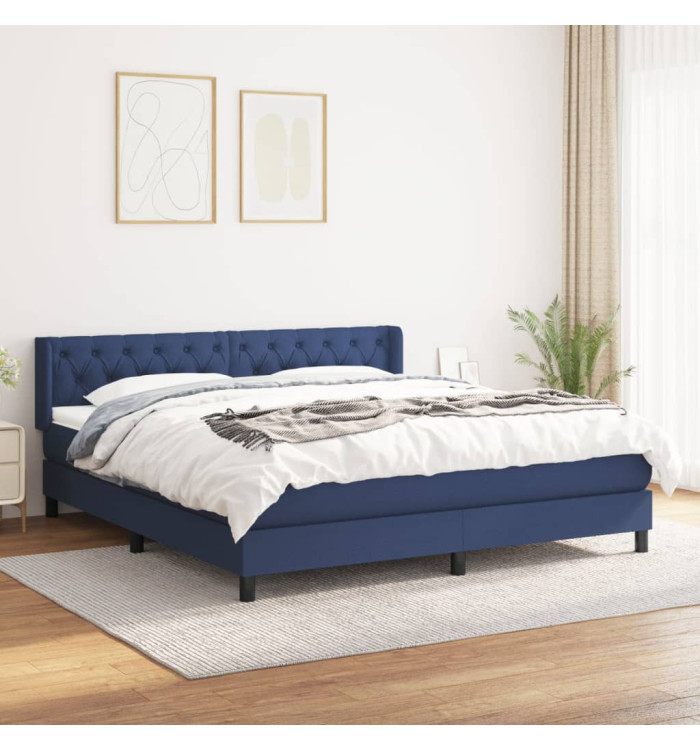 Sommier à lattes de lit avec matelas Bleu 160x200 cm Tissu | Mobilier & Déco