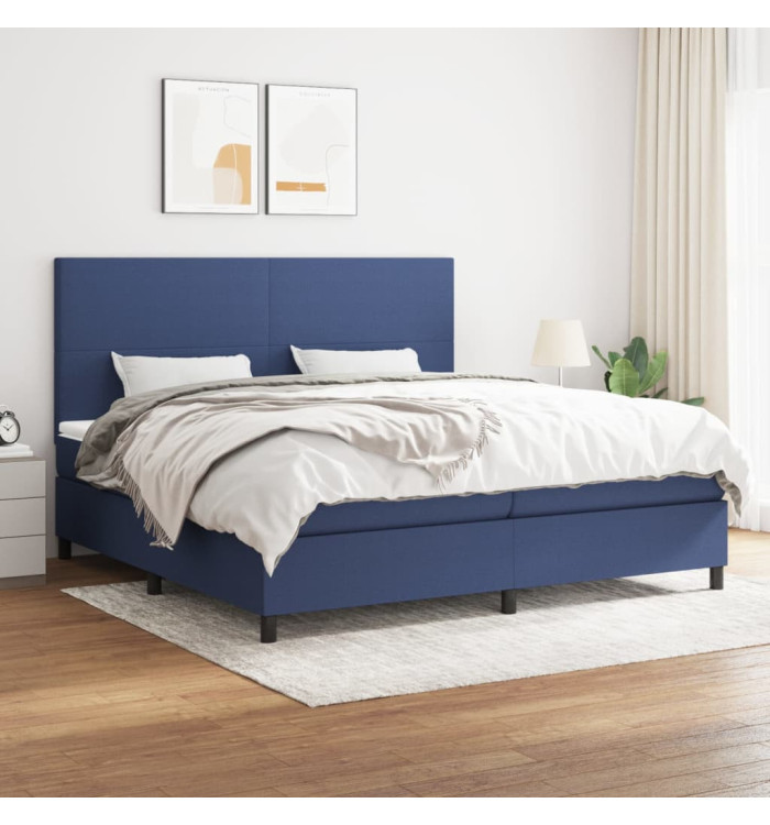 Sommier à lattes de lit avec matelas Bleu 200x200 cm Tissu | Mobilier & Déco