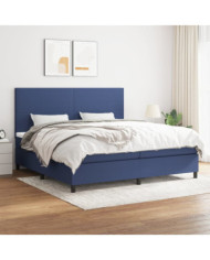 Sommier à lattes de lit avec matelas Bleu 200x200 cm Tissu | Mobilier & Déco