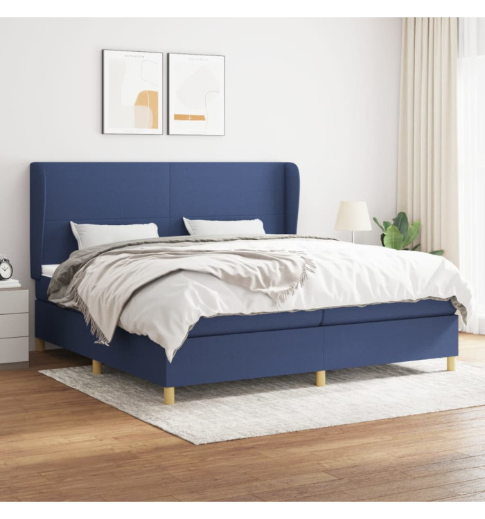 Sommier à lattes de lit avec matelas Bleu 200x200 cm Tissu | Mobilier & Déco
