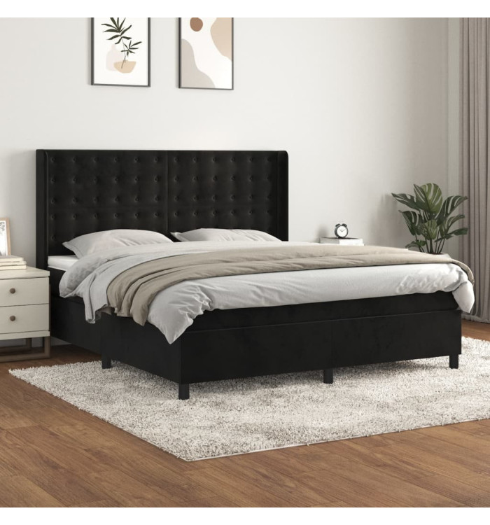 Sommier à lattes de lit avec matelas Noir 180x200 cm Velours | Mobilier & Déco