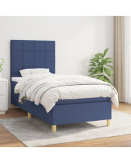 Sommier à lattes de lit avec matelas Bleu 90x190 cm Tissu | Mobilier & Déco