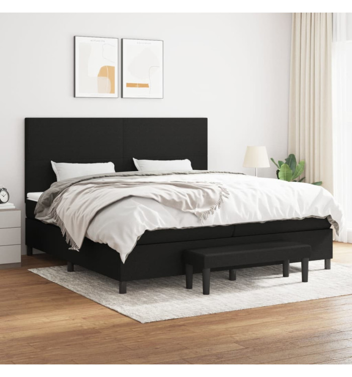 Sommier à lattes de lit avec matelas Noir 200x200 cm Tissu | Mobilier & Déco