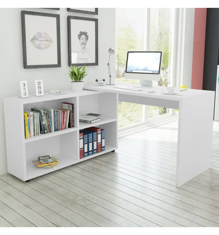 Bureau d'angle 4 étagères blanc | Mobilier & Déco