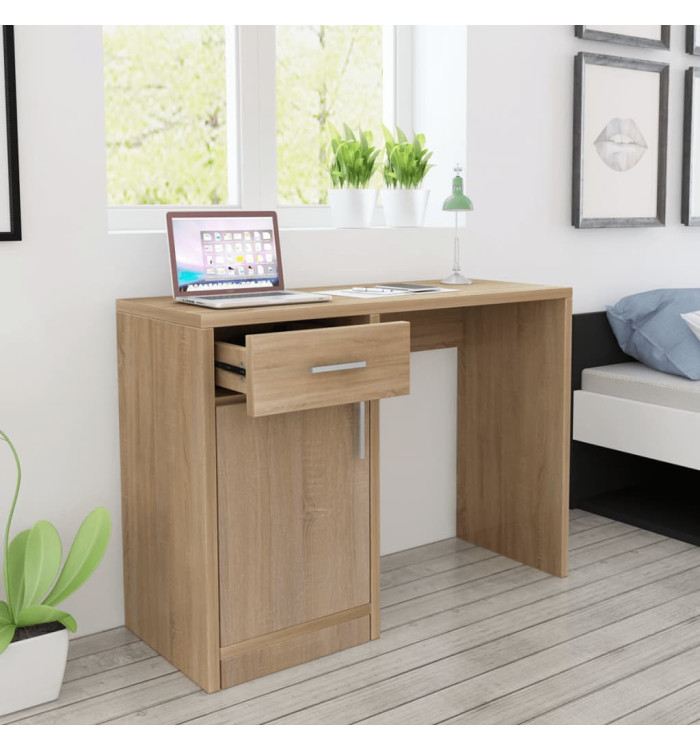 Bureau avec tiroir et placard Chêne 100x40x73 cm | Mobilier & Déco