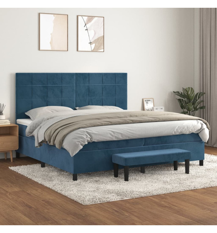 Sommier à lattes de lit et matelas Bleu foncé 200x200cm Velours | Mobilier & Déco