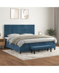 Sommier à lattes de lit et matelas Bleu foncé 200x200cm Velours | Mobilier & Déco