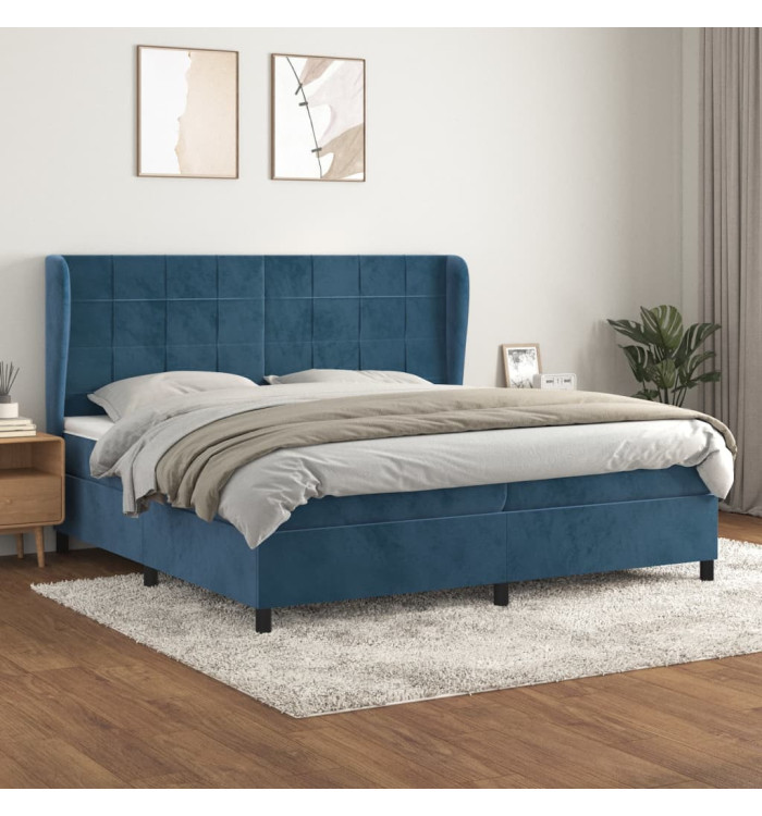 Sommier à lattes de lit et matelas Bleu foncé 200x200cm Velours | Mobilier & Déco