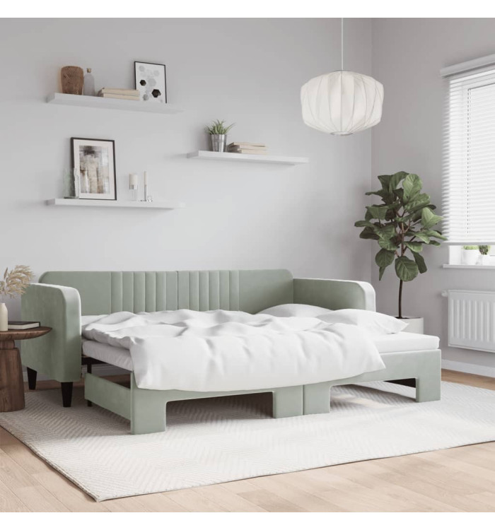 Lit de jour avec gigogne sans matelas gris clair 90x200 cm | Mobilier & Déco
