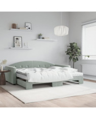 Lit de jour avec gigogne et matelas gris clair 90x200cm velours | Mobilier & Déco