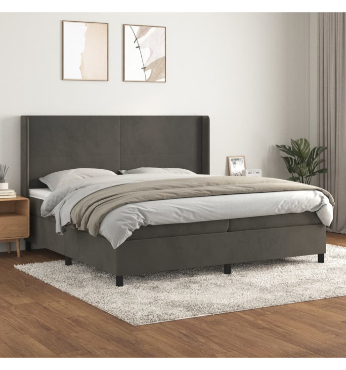 Sommier à lattes de lit et matelas Gris foncé 200x200cm Velours | Mobilier & Déco