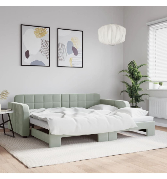 Lit de jour avec gigogne sans matelas gris clair 90x200 cm | Mobilier & Déco
