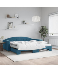 Lit de jour avec lit gigogne et matelas bleu 100x200 cm velours | Mobilier & Déco